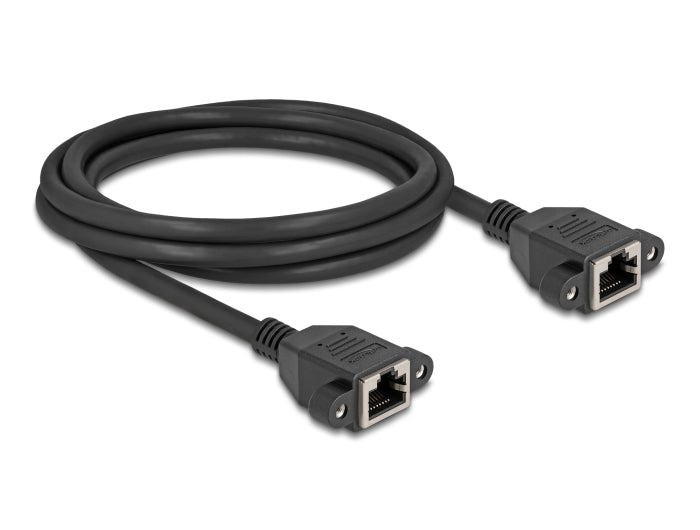 Delock Netzwerk Verlängerungskabel S/FTP RJ45 Buchse zu RJ45 Buchse Cat.6A flache Ausführung 2 m schwarz