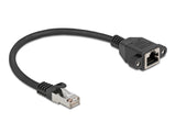 Delock Netzwerk Verlängerungskabel S/FTP RJ45 Stecker zu RJ45 Buchse Cat.6A flache Ausführung 0,25 m schwarz