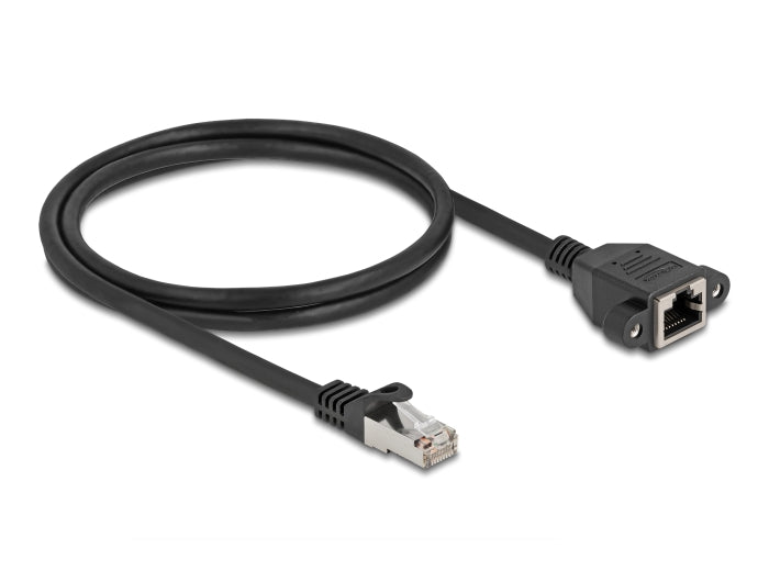 Delock Netzwerk Verlängerungskabel S/FTP RJ45 Stecker zu RJ45 Buchse Cat.6A flache Ausführung 1 m schwarz
