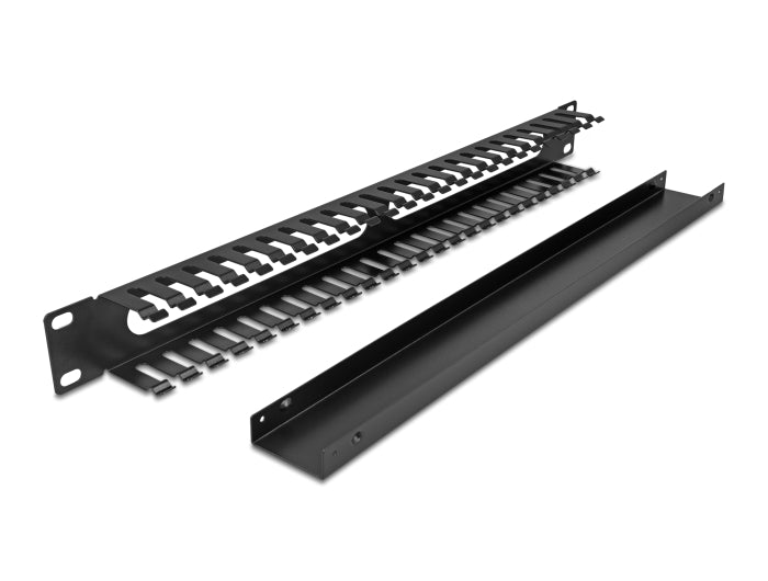 Delock 19″ 1 HE Kabelmanagement Rangierpanel mit 2 Öffnungen 1 HE Metall schwarz