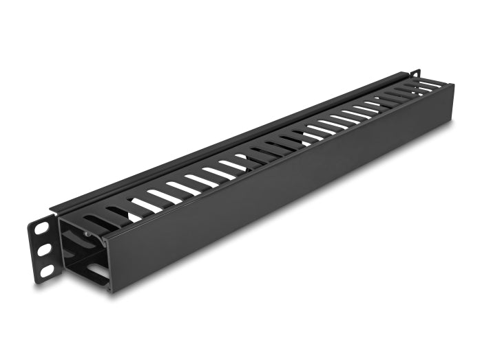 Delock 19″ 1 HE Kabelmanagement Rangierpanel mit 2 Öffnungen Metall / Kunststoff schwarz
