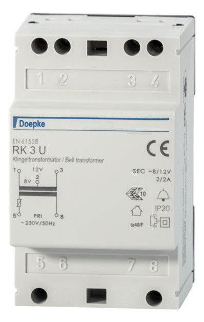 DOEPKE Klingeltransformator 230V 8/12V RK 3 U 2/2A REG 3TE