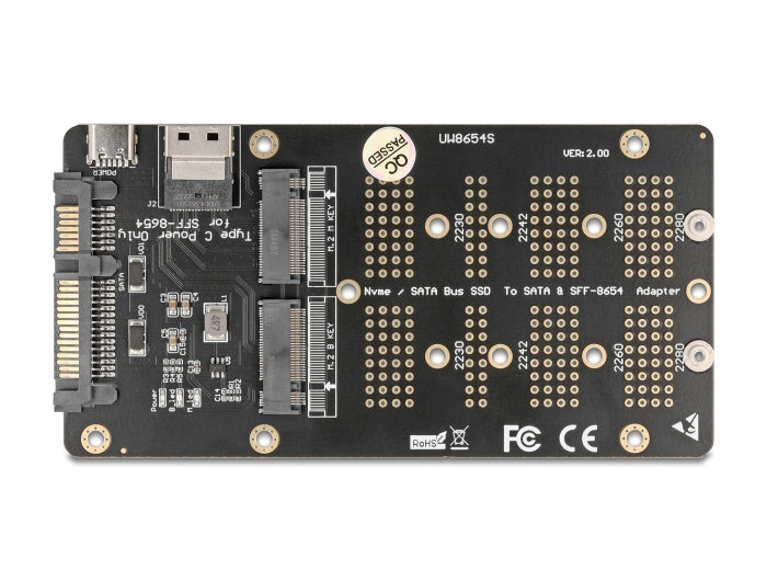 Delock Konverter M.2 Key M NVMe SSD zu SFF-8654 und M.2 Key B SATA SSD zu SATA