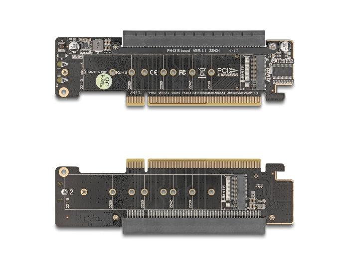 Delock PCI Express 4.0 x16 Riser Karte mit 2 x M.2 Key M NVMe Slot – Bifurcation