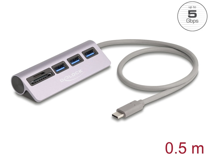 Delock 3 Port USB 5 Gbps Hub inklusive SD und Micro SD Card Reader mit USB Type-C™ Anschluss