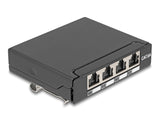 Delock Mini Desktop Patchpanel RJ45 Buchse 4 Port Cat.6A geschirmt schwarz - zur Montage an Tisch, Wand oder Hutschiene