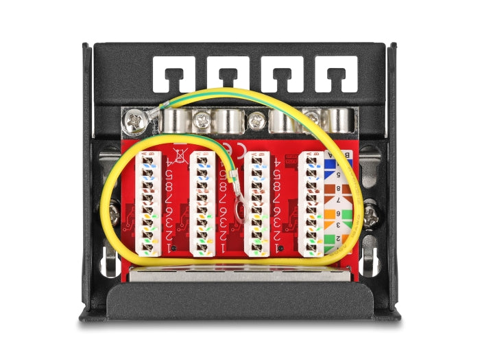 Delock Mini Desktop Patchpanel RJ45 Buchse 4 Port Cat.6A geschirmt schwarz - zur Montage an Tisch, Wand oder Hutschiene