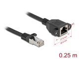 Delock Netzwerk Verlängerungskabel S/FTP RJ45 Stecker zu RJ45 Buchse Cat.6A flache Ausführung 0,25 m schwarz