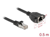 Delock Netzwerk Verlängerungskabel S/FTP RJ45 Stecker zu RJ45 Buchse Cat.6A flache Ausführung 0,5 m schwarz