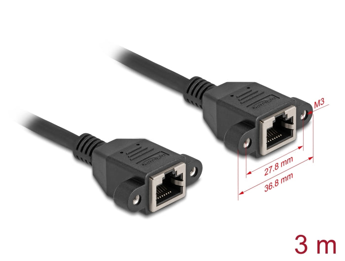 Delock Netzwerk Verlängerungskabel S/FTP RJ45 Buchse zu RJ45 Buchse Cat.6A flache Ausführung 3 m schwarz