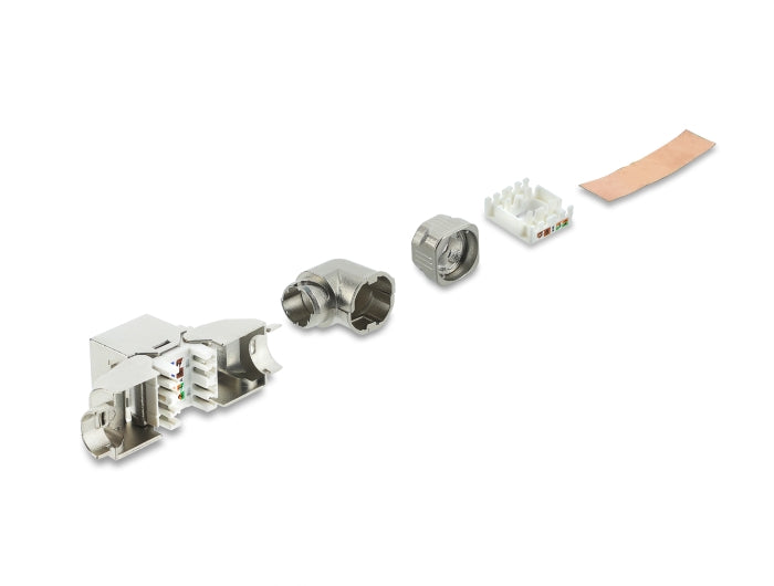 Delock Keystone Modul RJ45 Buchse zu LSA Cat.6A werkzeugfrei 90° winkelbar geschirmt für Kabeldurchmesser von 6,0 - 8,5 mm