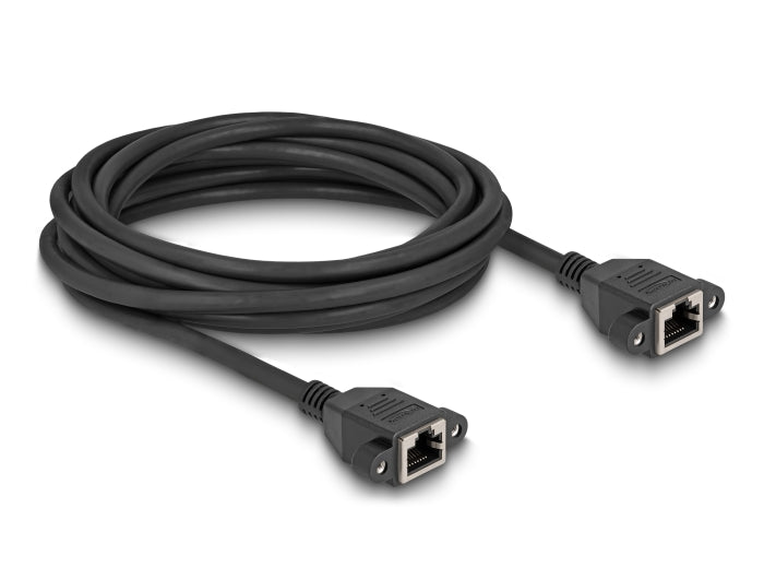 Delock Netzwerk Verlängerungskabel S/FTP RJ45 Buchse zu RJ45 Buchse Cat.6A flache Ausführung 5 m schwarz