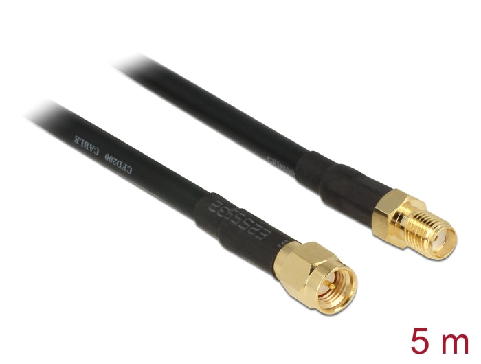 Delock Antennenkabel SMA Stecker > SMA Buchse CFD/RF200 5 m low loss