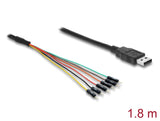 Delock Konverter USB 2.0 Typ-A zu UART TTL (3,3 V) Schnittstelle mit 6 x Pfostenstecker TX/RX/CTS/RTS und 3,3 V Ausgangsspannung 1,8 m