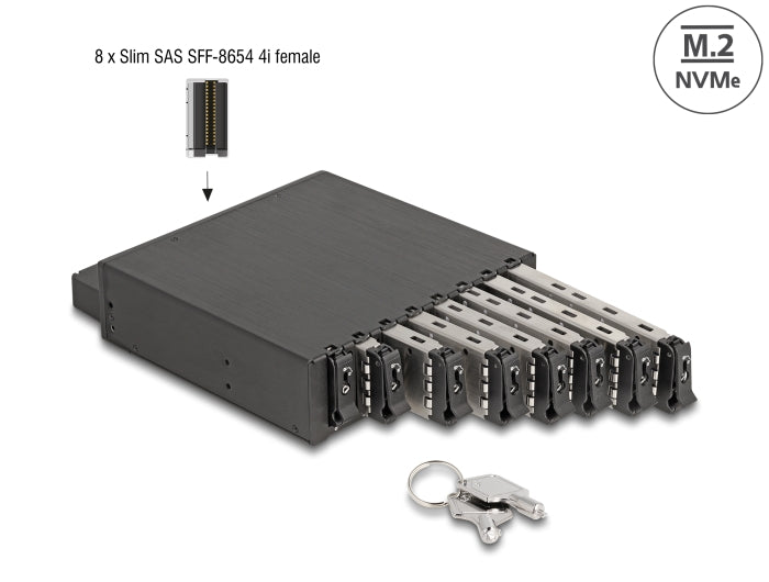 Delock 5.25″ Wechselrahmen für 8 x M.2 NVMe SSD mit Slim SAS SFF-8654 Anschluss