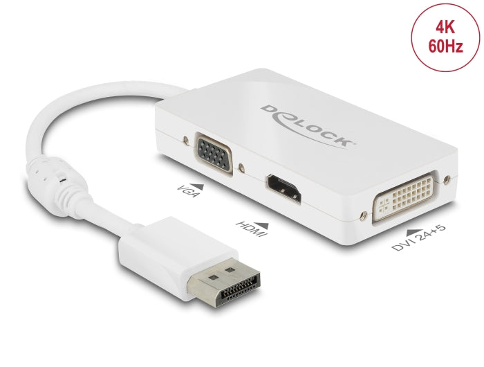 Delock Adapter DisplayPort 1.2 Stecker zu VGA / HDMI / DVI Buchse Passiv weiß