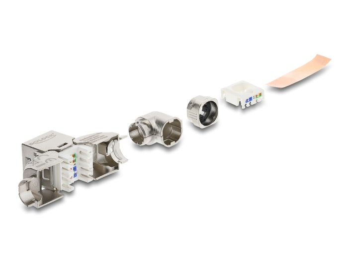 Delock Keystone Modul RJ45 Buchse zu LSA Cat.6A mit Metall Latch werkzeugfrei 90° winkelbar geschirmt