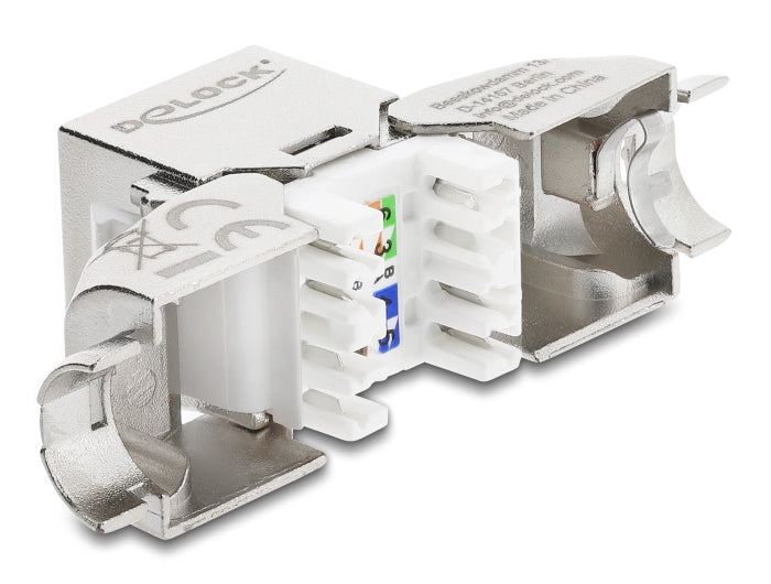 Delock Keystone Modul RJ45 Buchse zu LSA Cat.6A werkzeugfrei 90° winkelbar geschirmt für Kabeldurchmesser von 5,0 - 8,5 mm