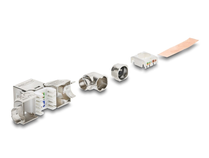 Delock Keystone Modul RJ45 Buchse zu LSA Cat.6A werkzeugfrei 90° winkelbar geschirmt für Kabeldurchmesser von 5,0 - 8,5 mm