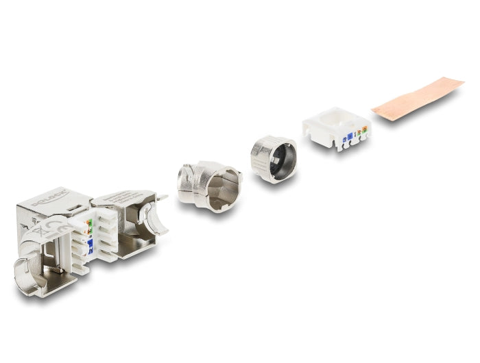 Delock Keystone Modul RJ45 Buchse zu LSA Cat.6A mit Metall Latch werkzeugfrei 45° winkelbar geschirmt