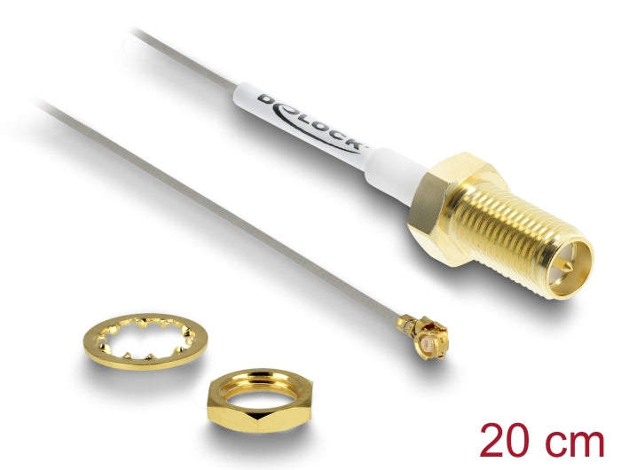 Delock Antennenkabel RP-SMA Buchse zum Einbau zu I-PEX Inc., MHF® I Stecker 1.37 20 cm, Gewindelänge 10 mm