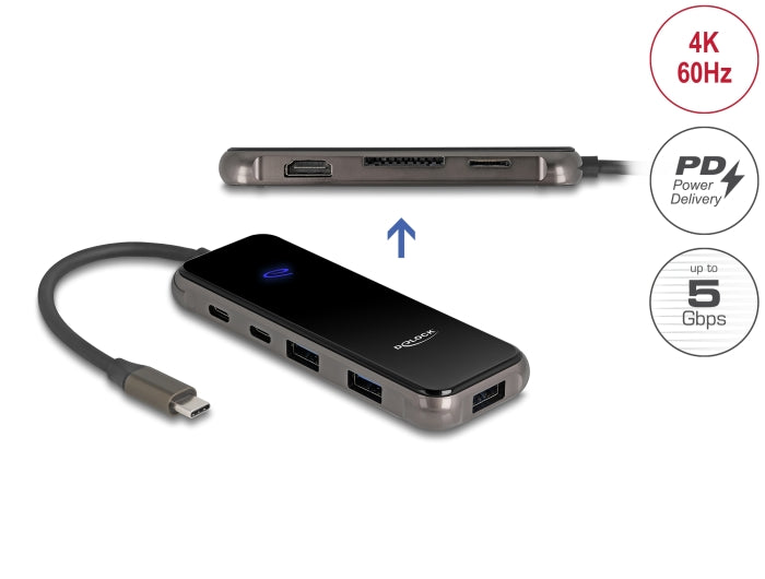 Delock USB Type-C™ Dockingstation 4K - HDMI / USB Hub / SD - Micro SD Slot / PD 3.0 85 W Oberfläche aus gehärtetem Glas