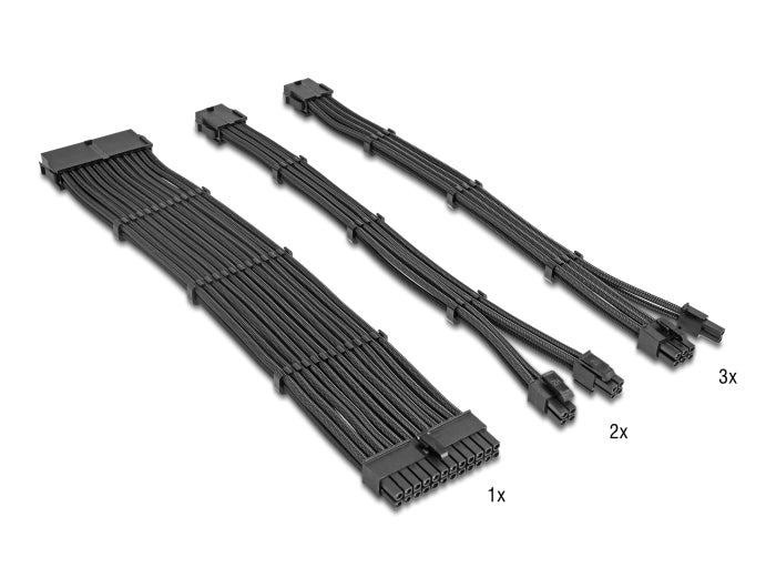Delock PSU Verlängerungskabel Set 30 cm 6-teilig Sleeved mit Kabelkämmen (1 x 24 Pin ATX, 2 x 4 + 4 Pin EPS, 3 x 6 + 2 Pin PCIe) schwarz