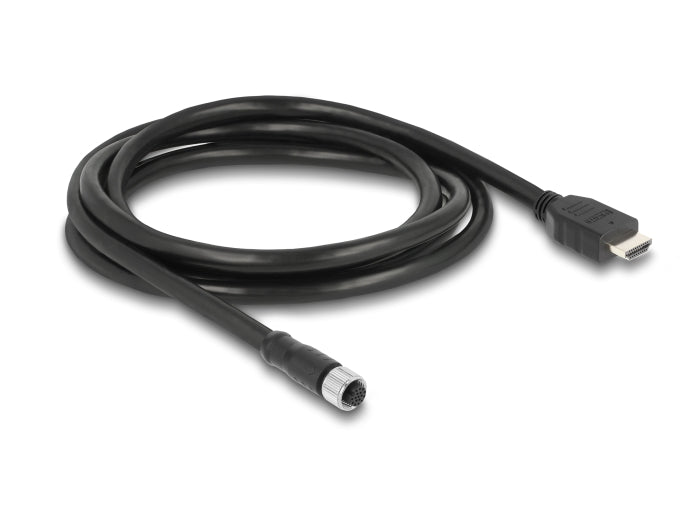 Delock M12 Kabel A-kodiert 17 Pin Buchse zu HDMI Stecker 2 m schwarz