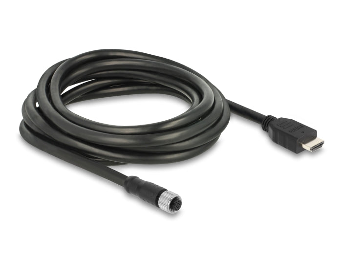 Delock M12 Kabel A-kodiert 17 Pin Buchse zu HDMI Stecker 3 m schwarz