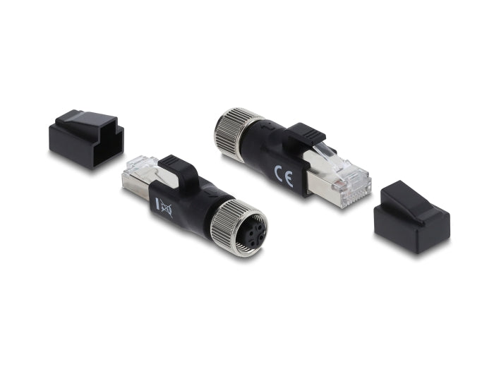 Delock M12 Adapter D-kodiert 4 Pin Buchse zu RJ45 Stecker schwarz