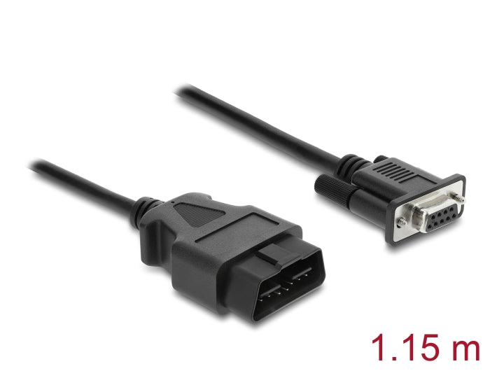 Delock Adapterkabel OBD-2 Stecker auf Sub-D 9 Pin Buchse mit Schrauben 1,15 m