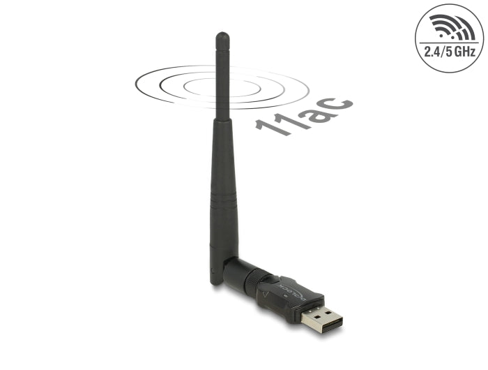 Delock USB 2.0 Dualband WLAN ac/a/b/g/n Stick 433 + 150 Mbps mit externer Antenne