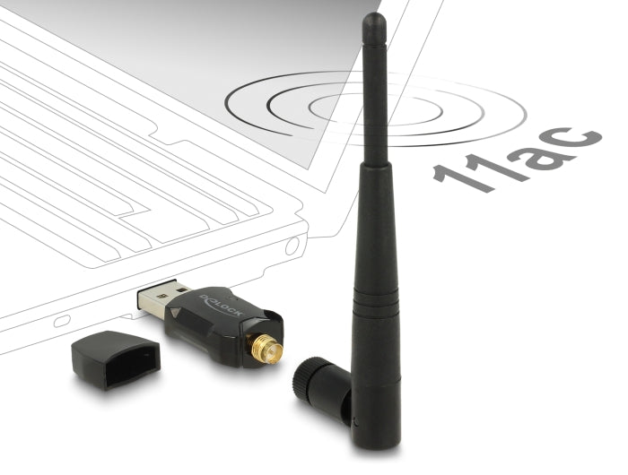 Delock USB 2.0 Dualband WLAN ac/a/b/g/n Stick 433 + 150 Mbps mit externer Antenne