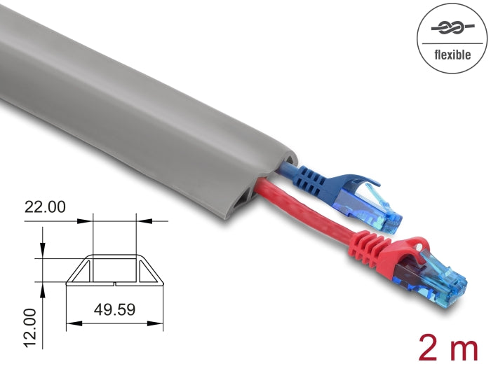 Delock Kabelkanal PVC flexibel 50 x 14 mm - Länge 2 m grau