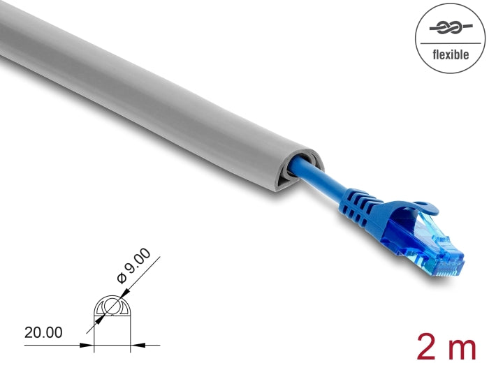 Delock Kabelkanal PVC flexibel 20 x 10 mm - Länge 2 m grau