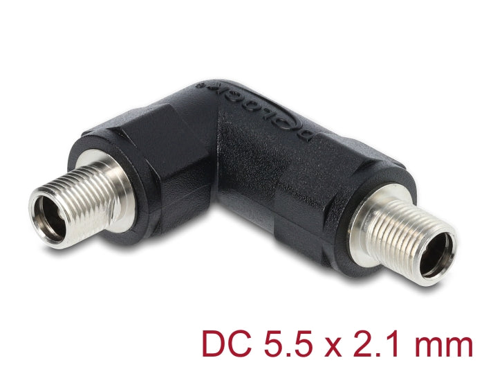 Delock Hohlstecker Adapter DC 5,5 x 2,1 mm Buchse auf Buchse mit Gewinde gewinkelt 90°