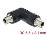 Delock Hohlstecker Adapter DC 5,5 x 2,1 mm Buchse auf Buchse mit Gewinde gewinkelt 90°