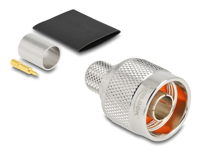 Delock N Stecker zum Crimpen LMR 400 mit passendem Schrumpfschlauch