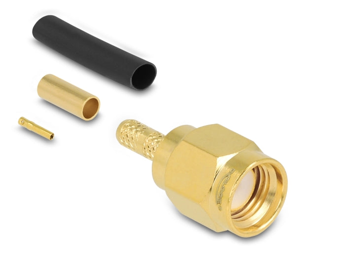 Delock RP-SMA Stecker zum Crimpen RG-174 / RG-316 mit passendem Schrumpfschlauch