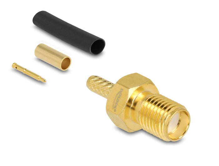 Delock RP-SMA Buchse zum Crimpen RG-174 / RG-316 mit passendem Schrumpfschlauch