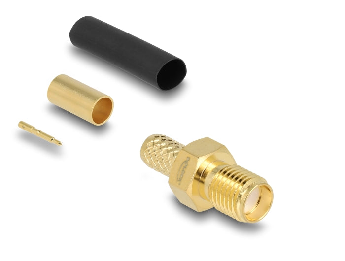 Delock RP-SMA Buchse zum Crimpen LMR200 mit passendem Schrumpfschlauch