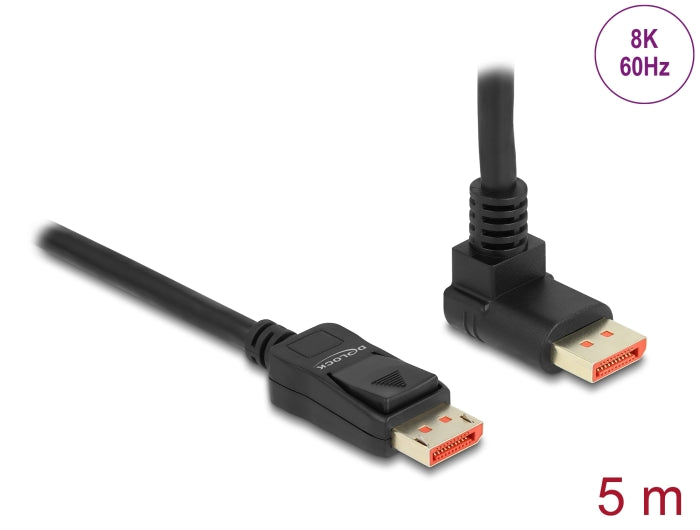 Delock DisplayPort Kabel Stecker gerade zu Stecker 90° oben gewinkelt 8K 60 Hz 5 m