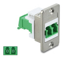Delock Panel Mount LC Duplex Buchse zu LC Duplex Buchse mit Laserschutzklappe innen silber / grün / weiß