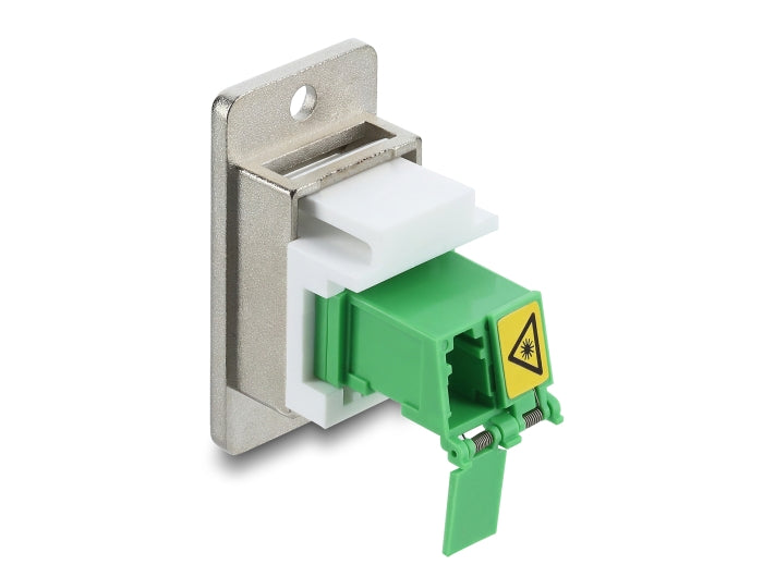 Delock Panel Mount LC Duplex Buchse zu LC Duplex Buchse mit Laserschutzklappe innen silber / grün / weiß