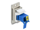 Delock Panel Mount LC Duplex Buchse zu LC Duplex Buchse mit Laserschutzklappe innen silber / blau / weiß