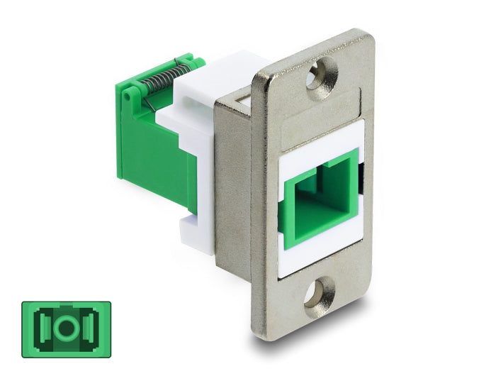 Delock Panel Mount SC Simplex Buchse zu SC Simplex Buchse mit Laserschutzklappe innen silber / grün / weiß