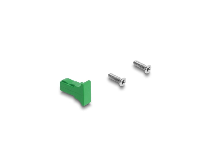 Delock Panel Mount SC Simplex Buchse zu SC Simplex Buchse mit Laserschutzklappe innen silber / grün / weiß
