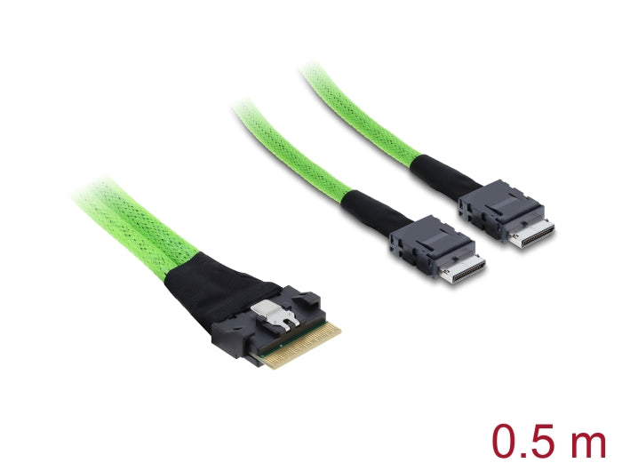 Delock PCIe 4.0 Kabel Slim SAS SFF-8654 8i zu 2 x OCuLink SFF-8611 4i 0,5 m