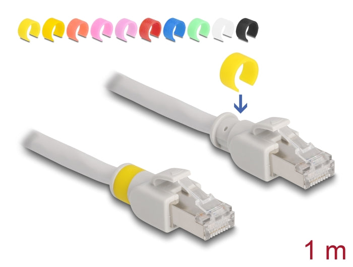 Delock Netzwerkkabel RJ45 Cat.6A S/FTP mit farbigen Clips 1 m