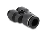 Delock Steckverbinder Pneumatik / Pneumatik Schnellsteckverbinder 2 x 8 mm zu 1 x 12 mm mit Befestigungsloch Y-Form